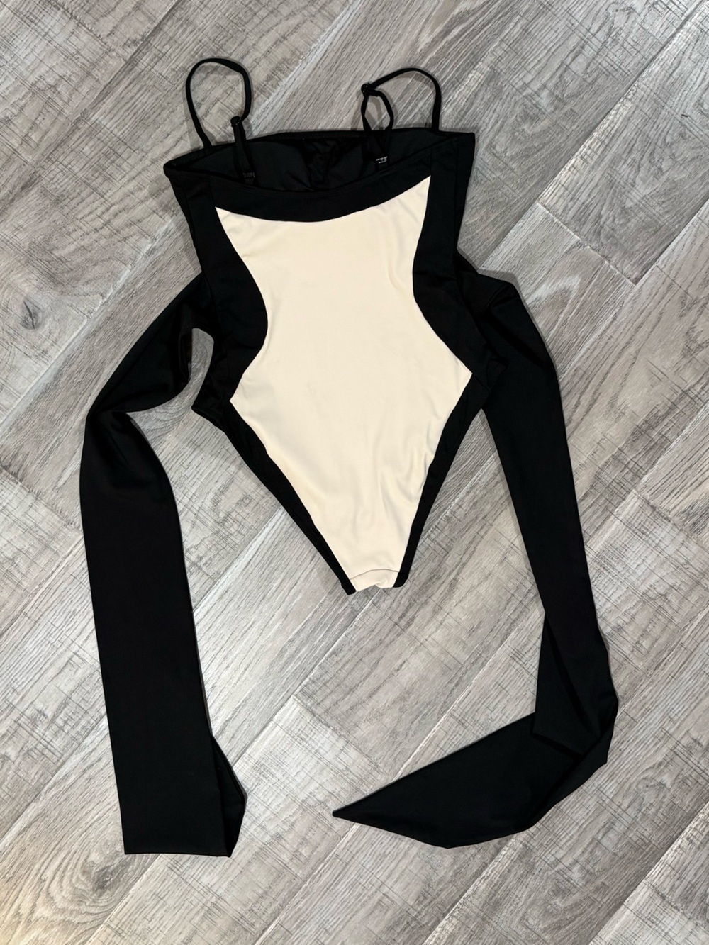 TA3 Black One-Piece Swimsuit with Cream Front Panel Size- Short/Large - Picture 11 of 12